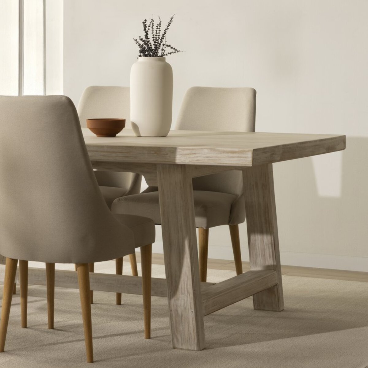 Table à manger Oblak -bois massif d'araucaria-couleur blanc shabby 200 x 75 x 100 cm