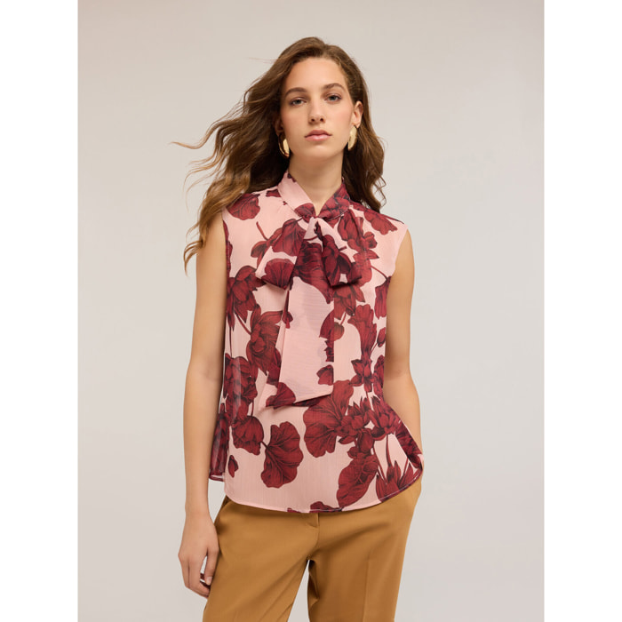 Motivi - Blusa floral en crepé - Rosa cipria