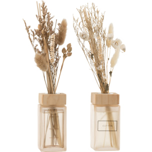 J-Line Bâtonnets parfumés + fleurs - verre - naturel - 2 pcs