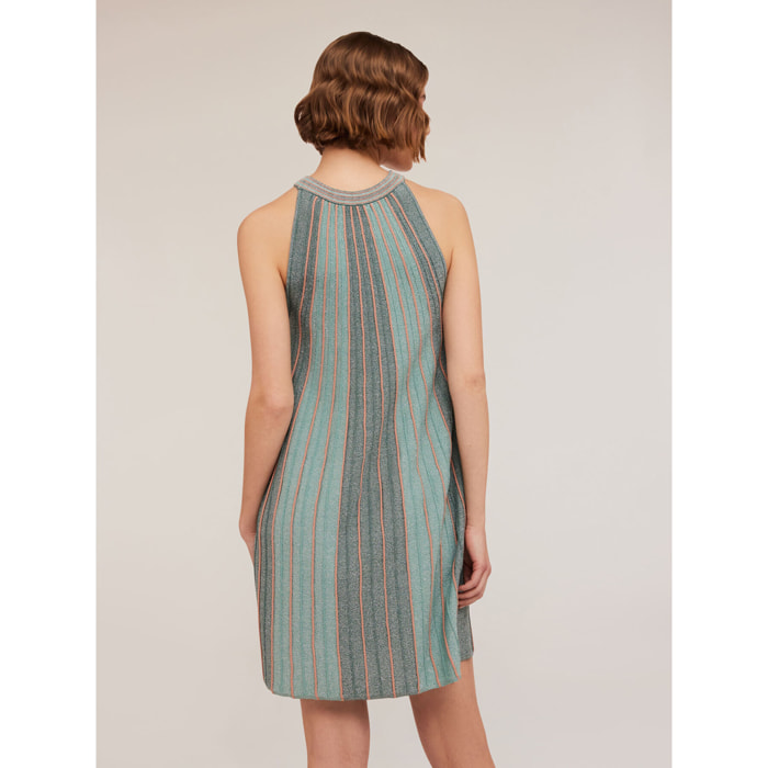 Motivi - Mini dress in maglia lurex plissé - Verde acqua