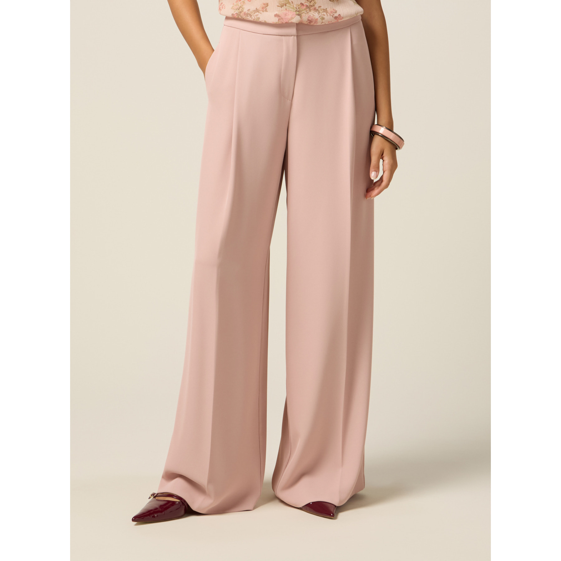 Oltre - Pantaloni palazzo in tessuto fluido - Rosa