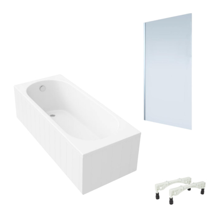 Baignoire droite avec pieds 170x75cm VILLEROY & BOCH O.Novo Blanc + Pare Bain gauche AURYS Mist 1 chromé