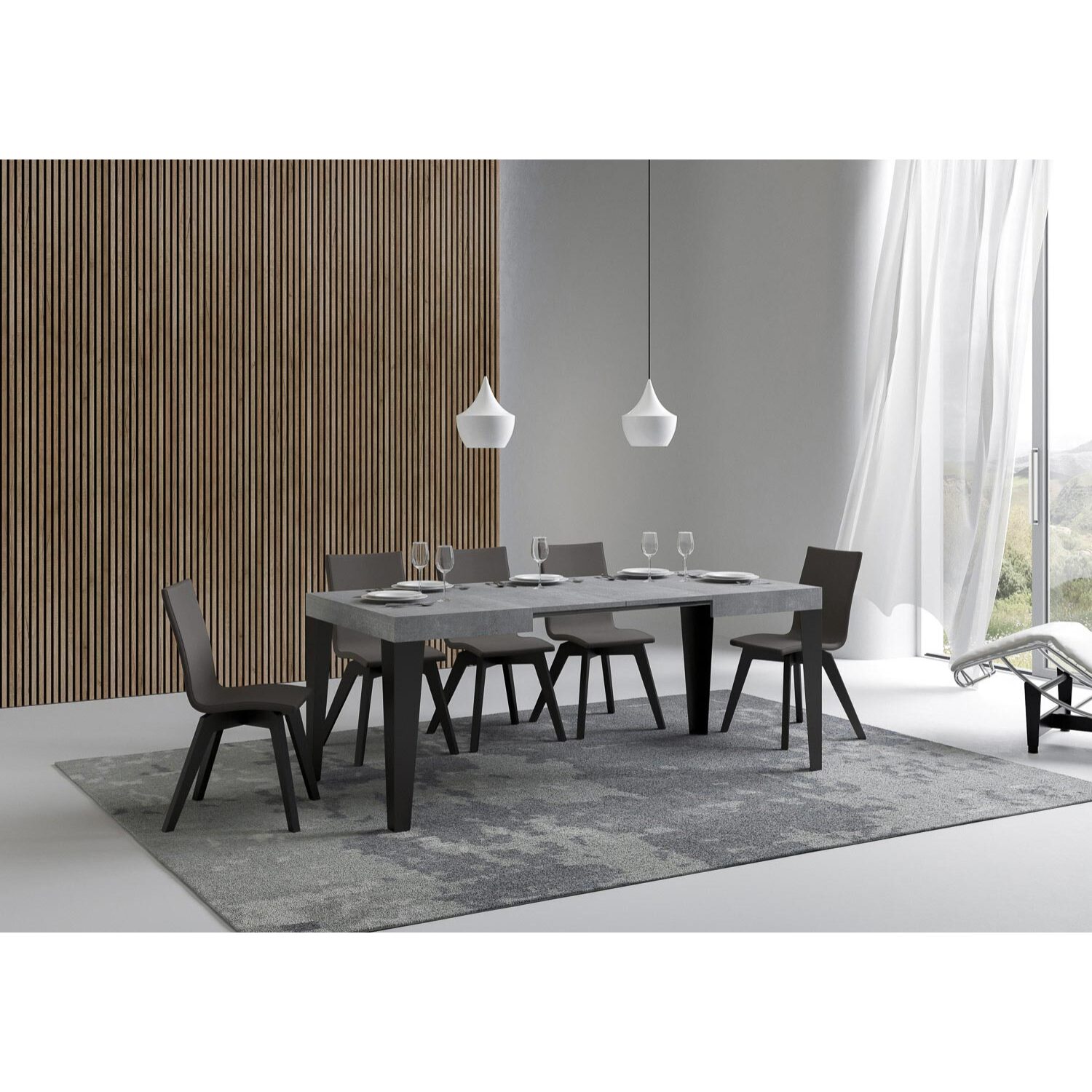 Table extensible 80x120/204 cm Flame Gris Béton cadre Anthracite