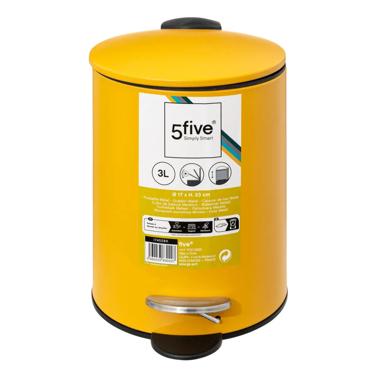 Poubelle métal Soft Close 3L Jaune Colorama