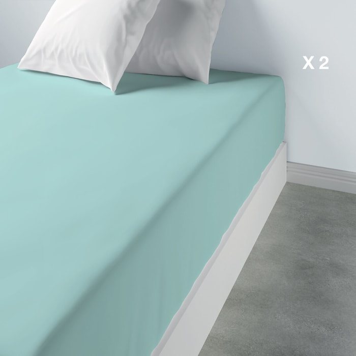 Drap Housse Coton 57fils Uni - Bonnet 35cm Turquoise