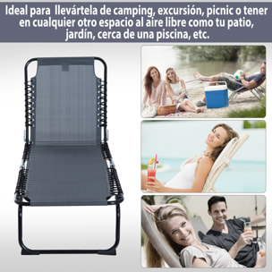 Tumbona Plegable, Tumbona Jardín Exterior Reclinable 4 Posiciones con Reposacabezas y Marco de Acero, Carga 120 kg, para Terraza, Piscina, Playa, 189x58x30 cm, Gris