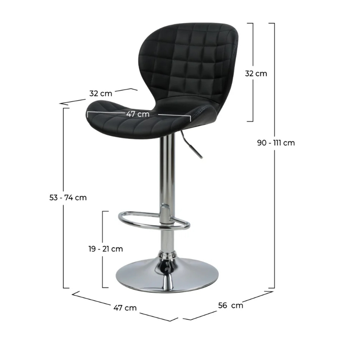 Lot de 2 chaises de bar réglables 53/74 cm en cuir synthétique noir - Mazzia