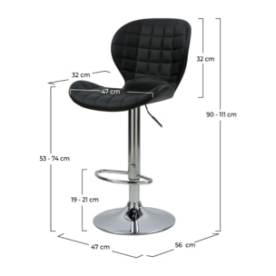 Lot de 2 chaises de bar réglables 53/74 cm en cuir synthétique noir - Mazzia
