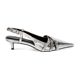 Décolleté slingback argento, tacco 4,5 cm