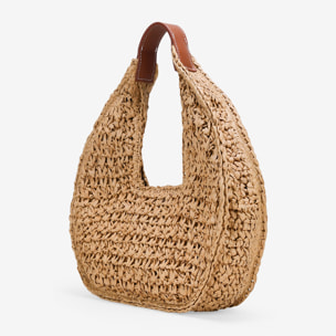 Bolso de hombro tostado en rafia