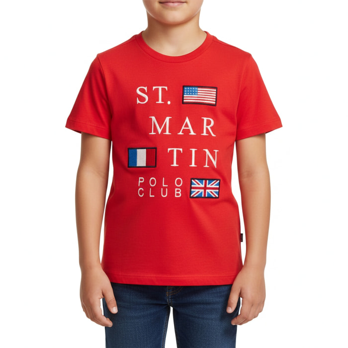 T-shirt jersey con ricamo logo flags Polo Club St Martin Rosso