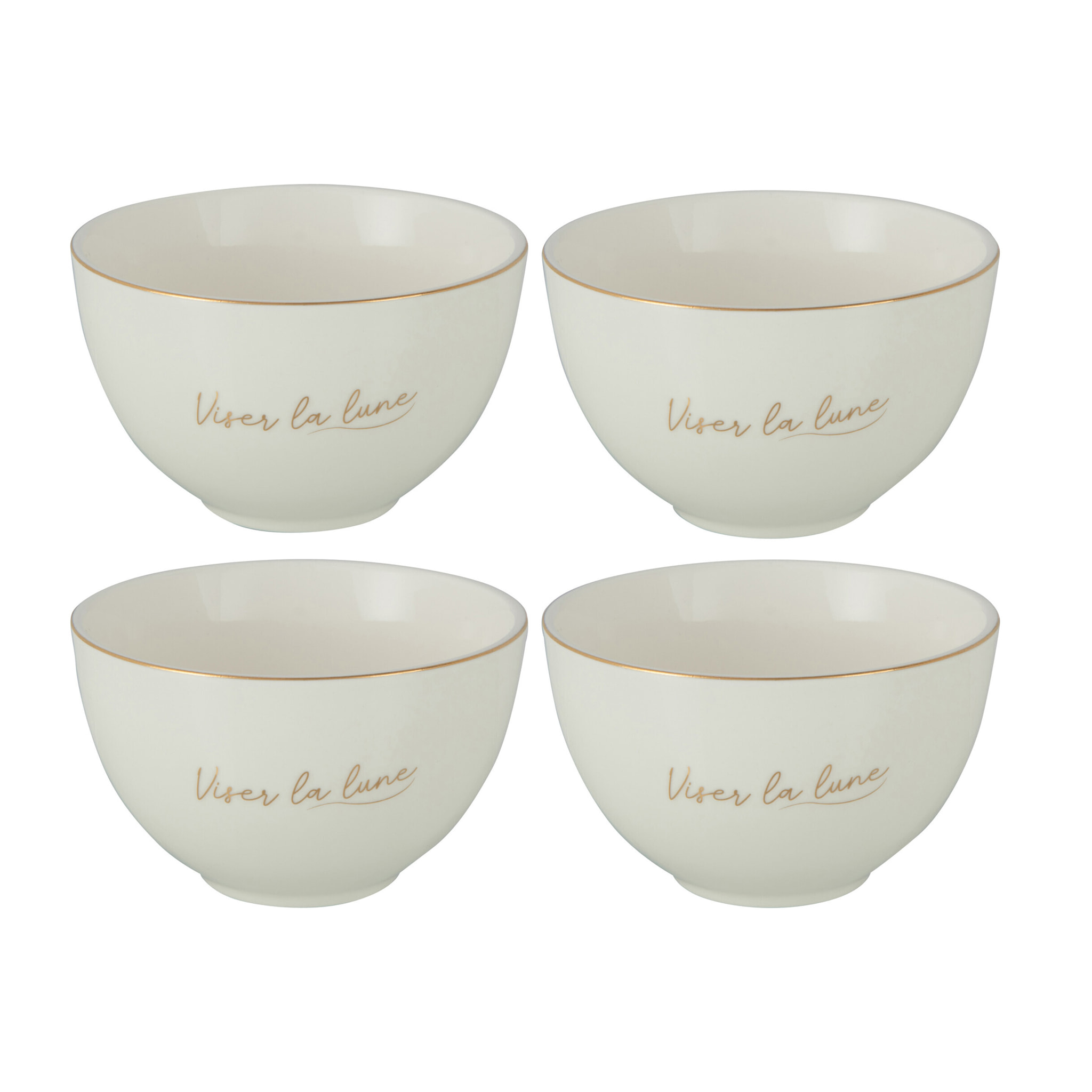 J-Line bol 'Viser La Lune' - porcelaine - blanc/or - small - 4 pcs