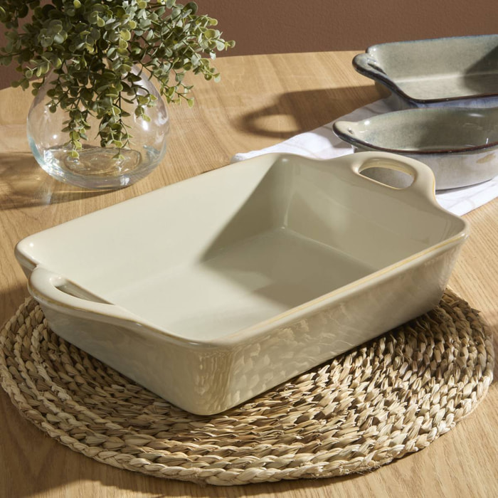 Plat rectangulaire en céramique Terre Inconnue 30x22cm beige