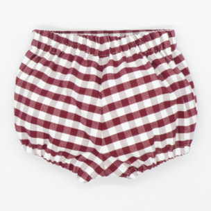 Bermuda con gomitas cuadro vichy granate y blanco