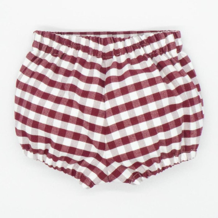 Bermuda con gomitas cuadro vichy granate y blanco