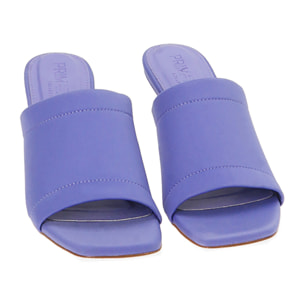 Mules viola in tessuto, tacco 5,5 cm