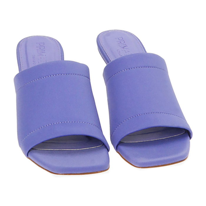 Mules viola in tessuto, tacco 5,5 cm