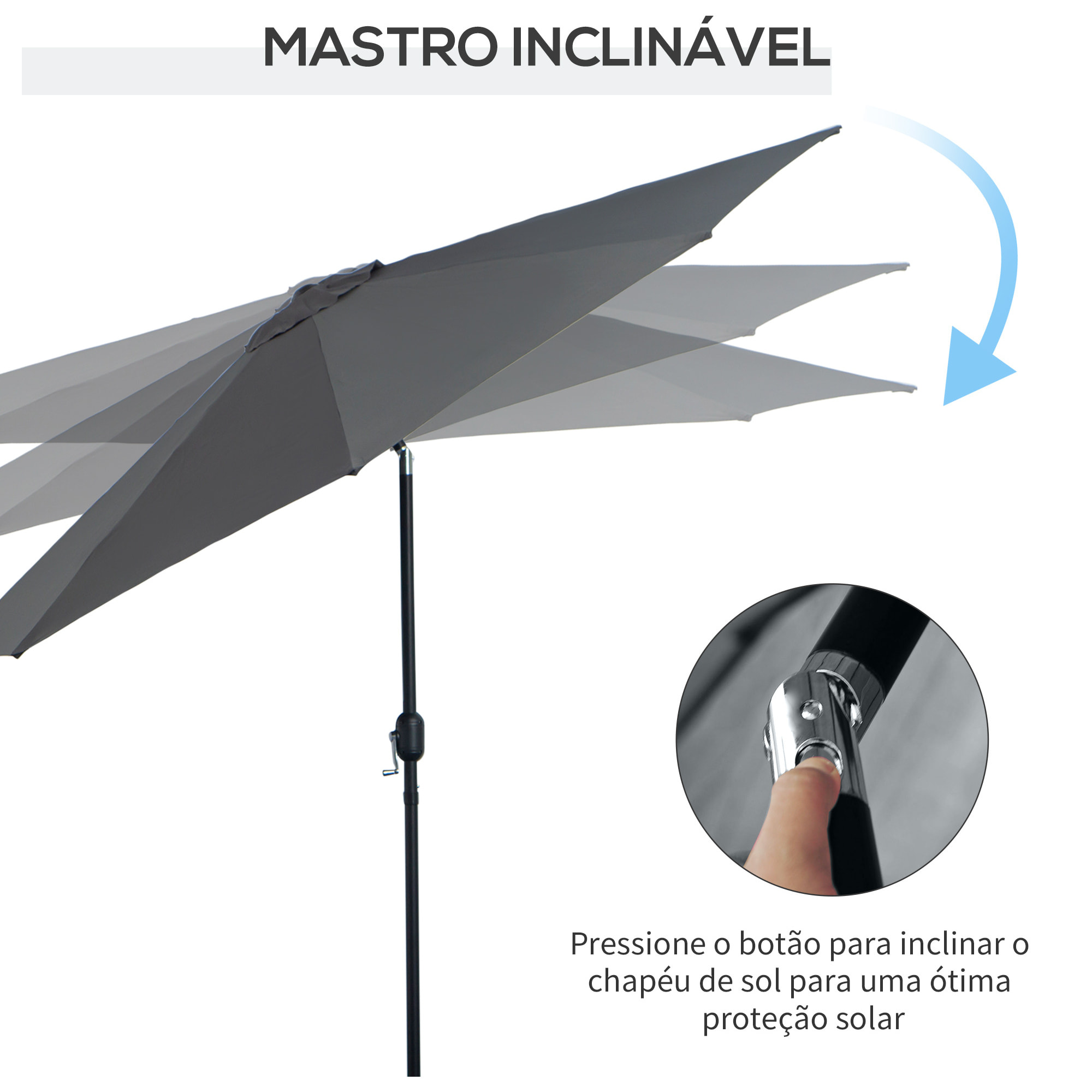 Sombrilla Grande Abrir Fácil yÂángulo Regulable, D42263m Gris