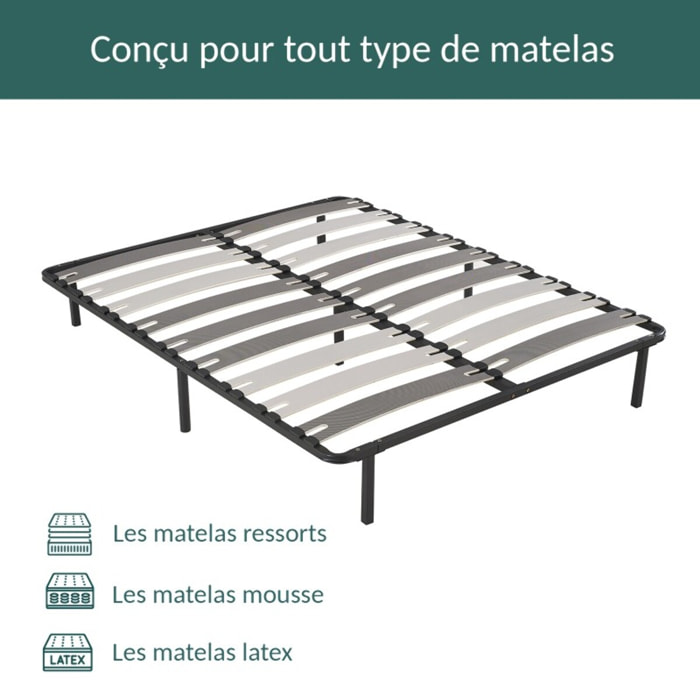 Sommier Leoflex | Lattes extra-larges flexibles | Cadre de lit métallique | 7 pieds inclus | Ultra-résistant et confortable