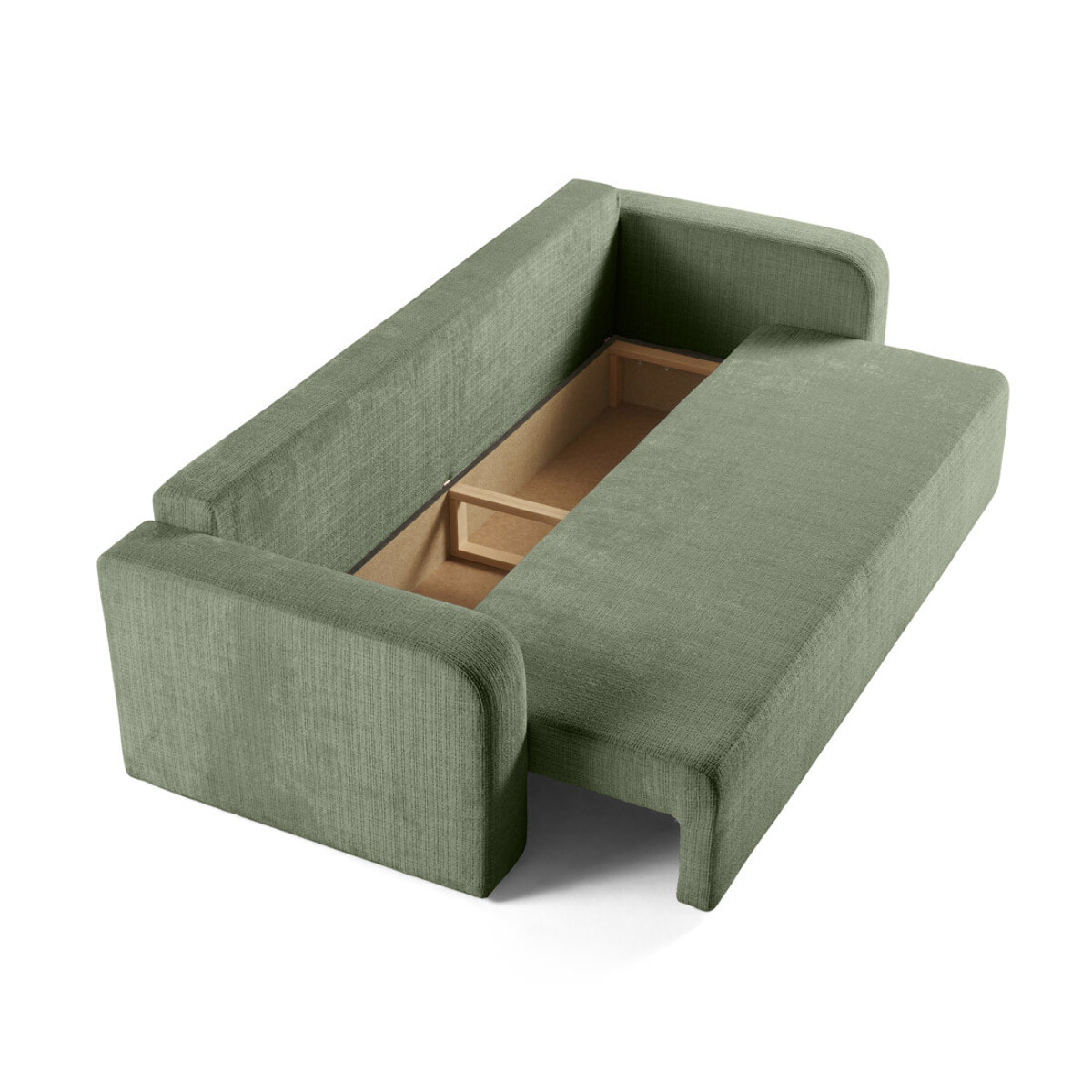 Miro - canapé droit 3 places - convertible avec coffre - en velours texturé - Vert sauge