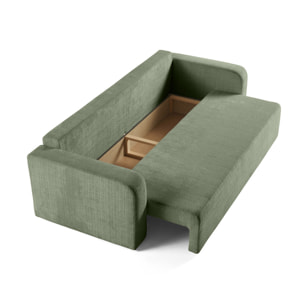 Miro - canapé droit 3 places - convertible avec coffre - en velours texturé - Vert sauge