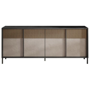 Jules - buffet bas - 4 portes - 206 cm - Gris / Bois