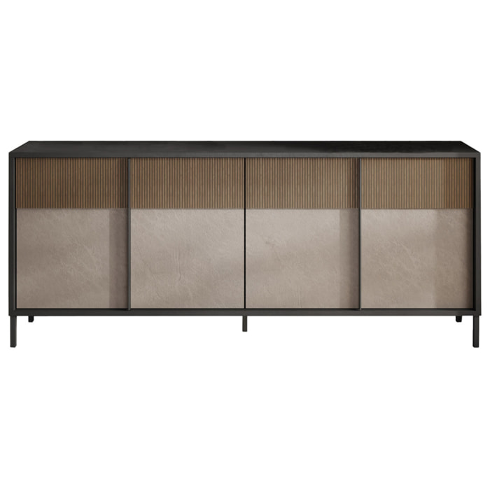 Jules - buffet bas - 4 portes - 206 cm - Gris / Bois