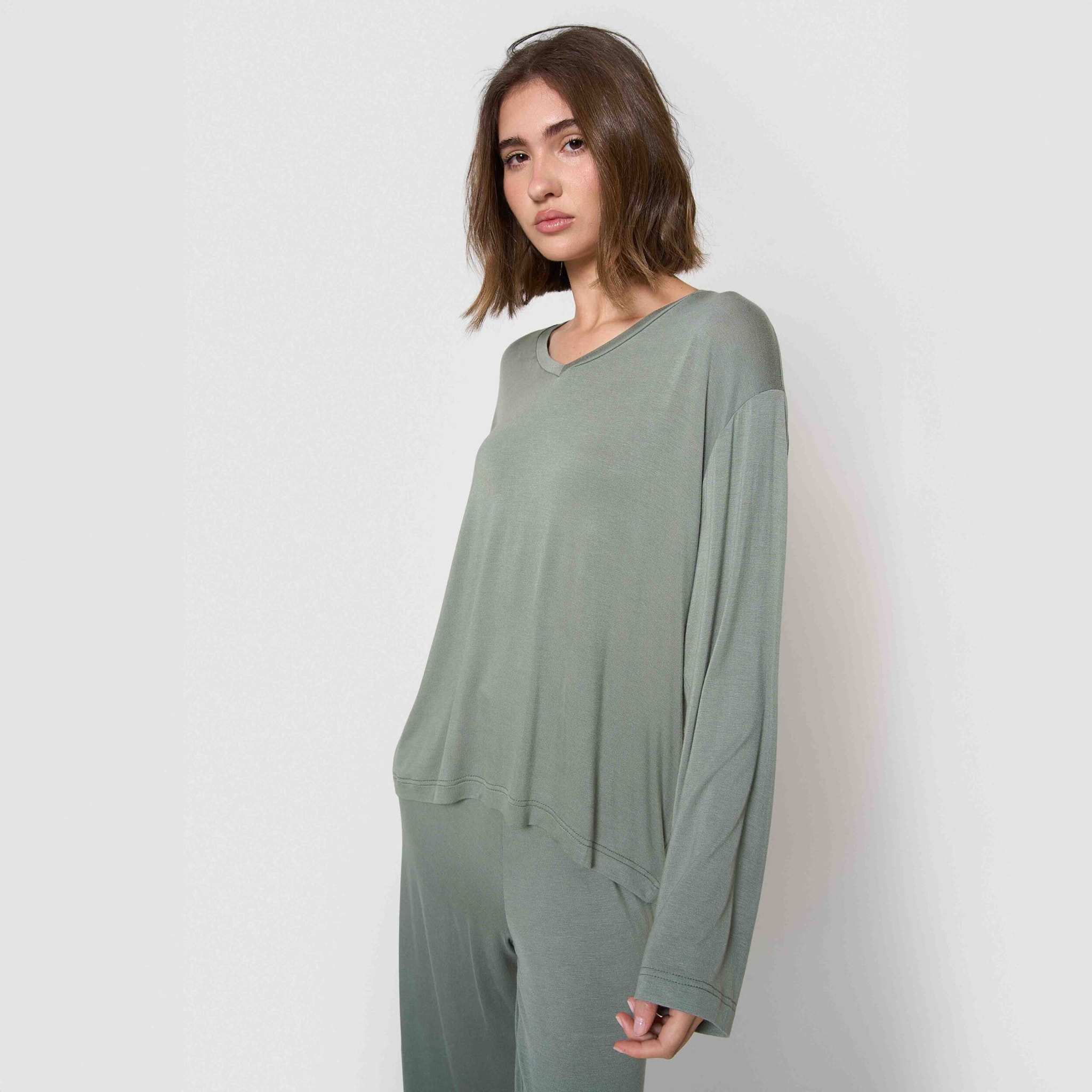 Pigiama lungo verde in viscosa