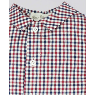 CAMISA CUELLO PICO CUADROS ROJO Y AZUL