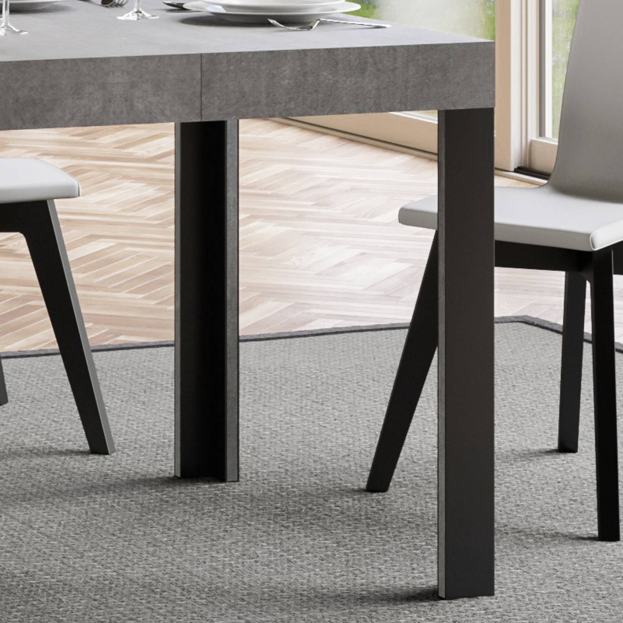 Table extensible 90x200/304 cm Linea Gris Béton cadre Anthracite