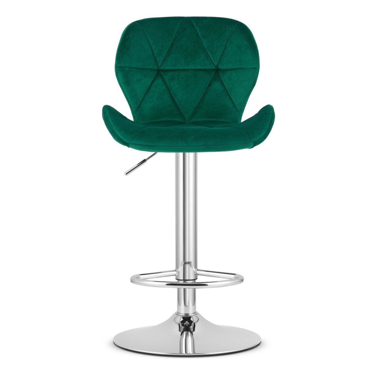 Sgabello da bar West in velluto verde e base cromata