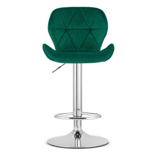 Sgabello da bar West in velluto verde e base cromata