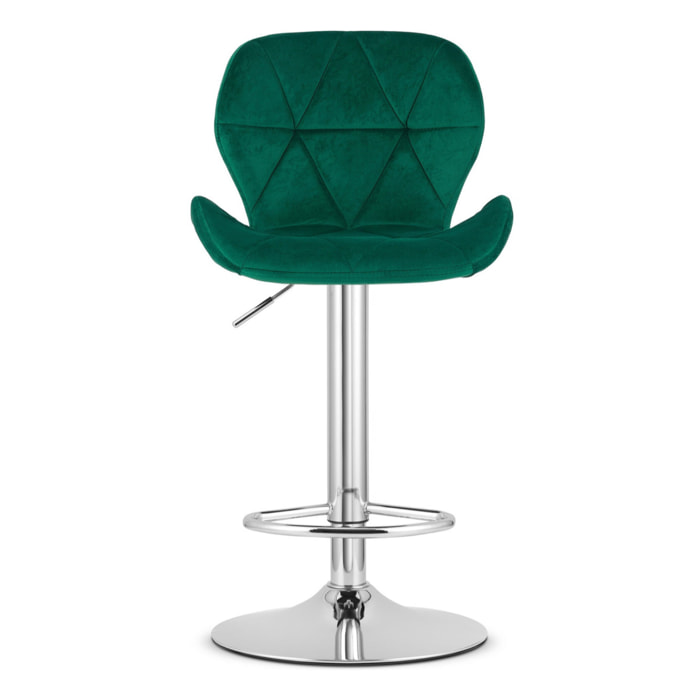 Sgabello da bar West in velluto verde e base cromata