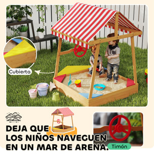 Arenero para Niños de +3 Años Arenero Infantil en Forma de Barco con Toldo y Asientos Arenero para Exterior 133x101x141 cm Natural