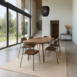 Ensemble table rectangulaire effet bois et 6 chaises marron
