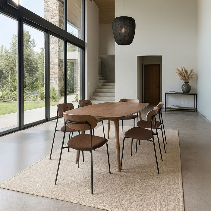 Ensemble table rectangulaire effet bois et 6 chaises marron