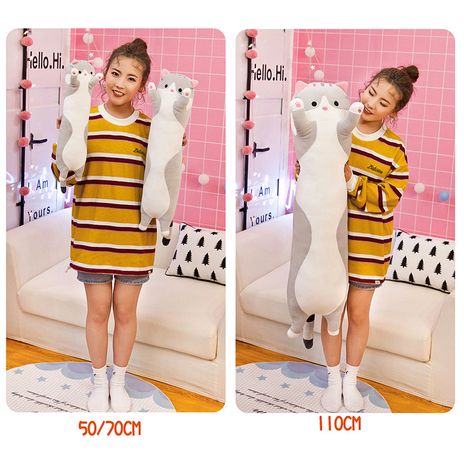 Cuscino extra morbido e soffice design gattino. 70 cm.