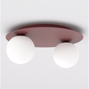 Lampada da soffitto Solar in acciaio bordeaux e vetro opale