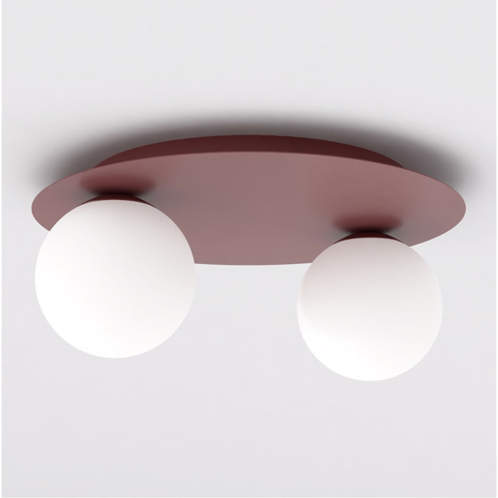 Lampada da soffitto Solar in acciaio bordeaux e vetro opale