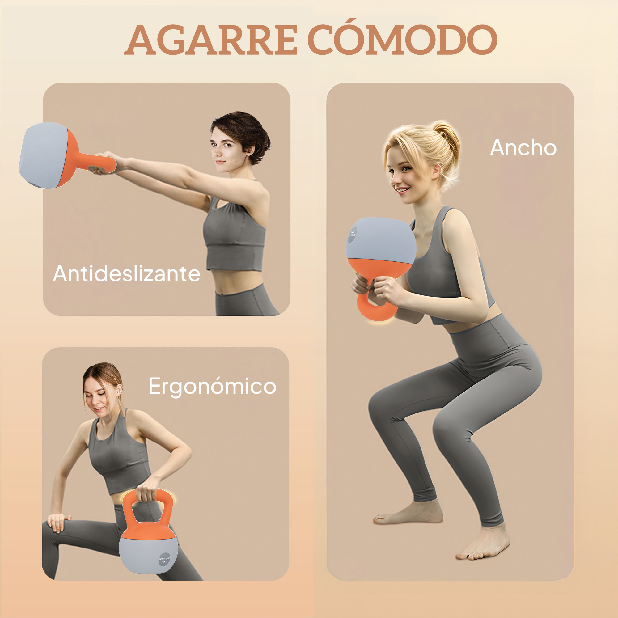 Pesa Rusa 12 kg, Soft Kettlebell Relleno de Arena Metálica y Mango Antideslizante, para Entrenamiento Culturismo en Casa, Gimnasio, Naranja y Gris