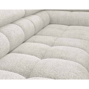 Elisa - canapé d'angle droit 5 places convertible avec coffre et têtières réglables en tissu bouclette - Blanc