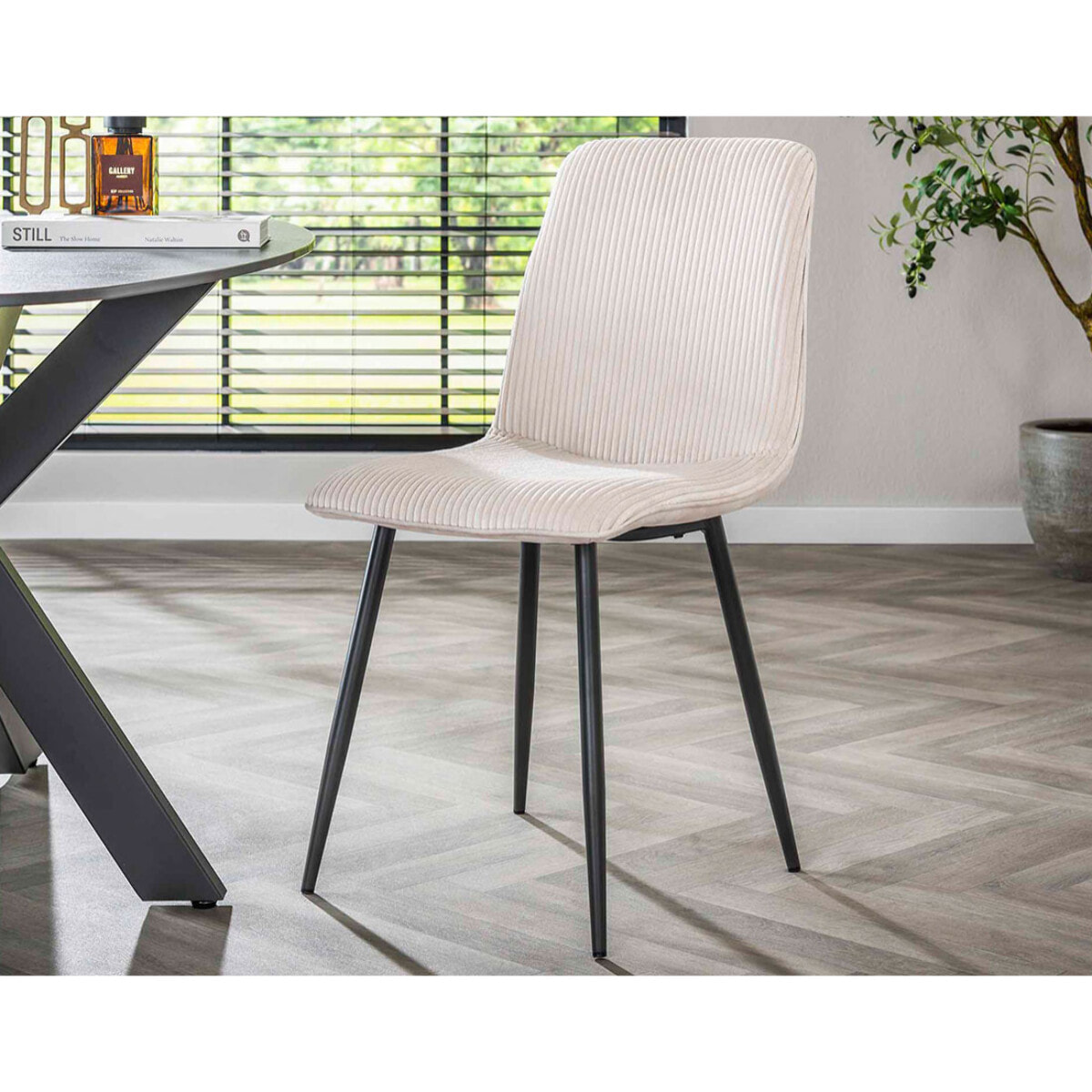 Iris - lot de 4 chaises - en velours côtelé et velours - Blanc