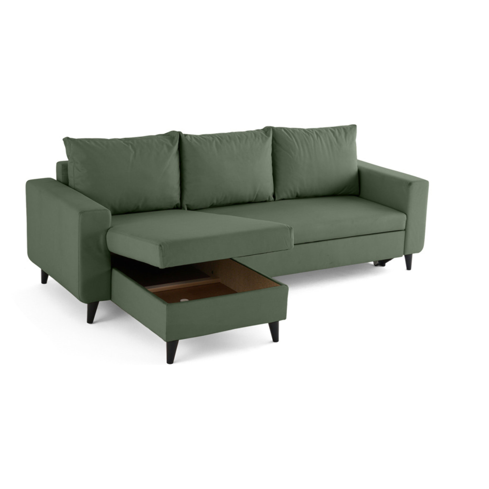 Nordic - canapé d'angle réversible 4 places - convertible avec coffre - en simili - Vert