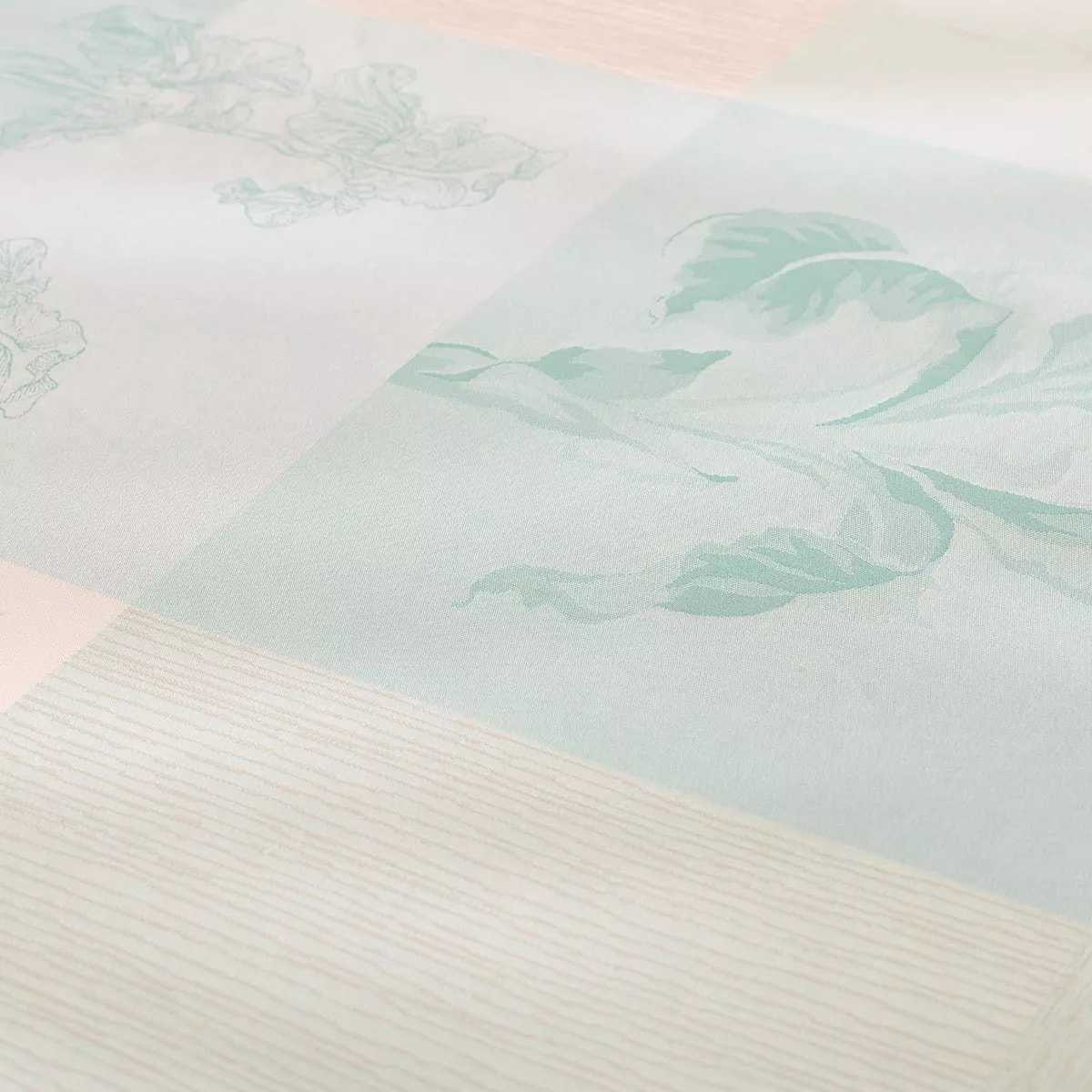 Nappe pur coton 220 g/m² motif jacquard bleu beige Mille iris d'eau aqua