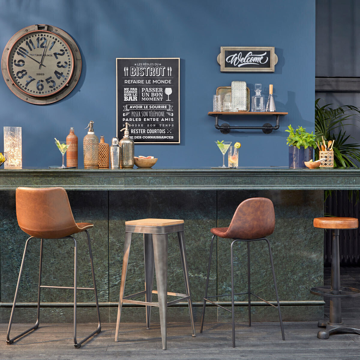 Lot de 2 chaises de bar "Vladi" effet cuir marron