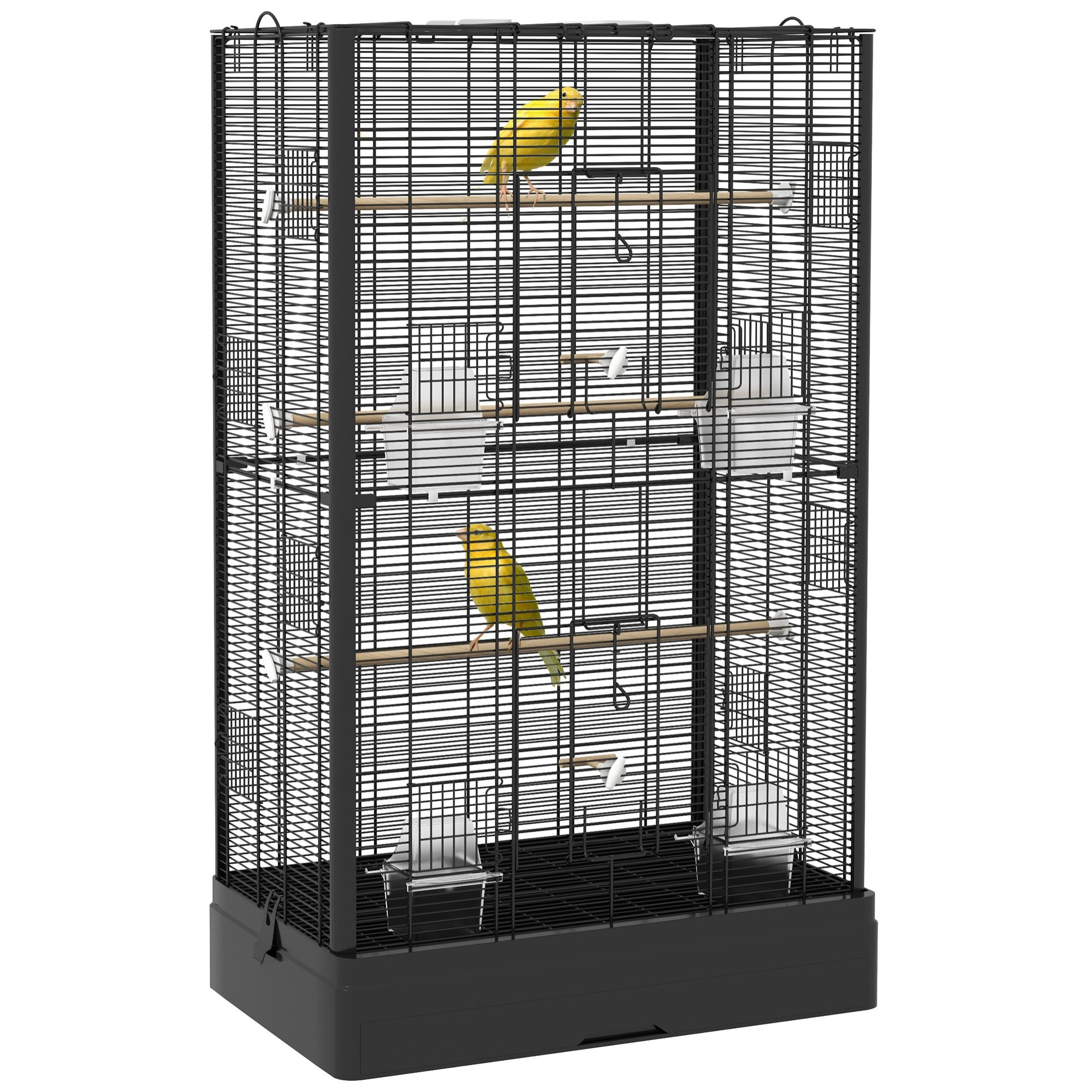 Cage à oiseaux volière avec portes perchoirs - 61 x 36,5 x 98 cm - acier noir