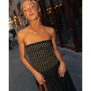 Vestido largo con cuerpo elástico bordado