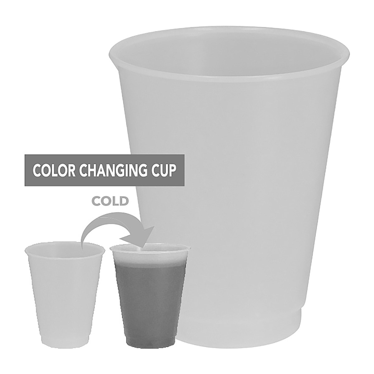 Pack de 10 Vasos con cambio de color al contacto con bebidas frías. De 500 ml de capacidad. Con acabado translúcido mate y fabricado en resistente material PP.