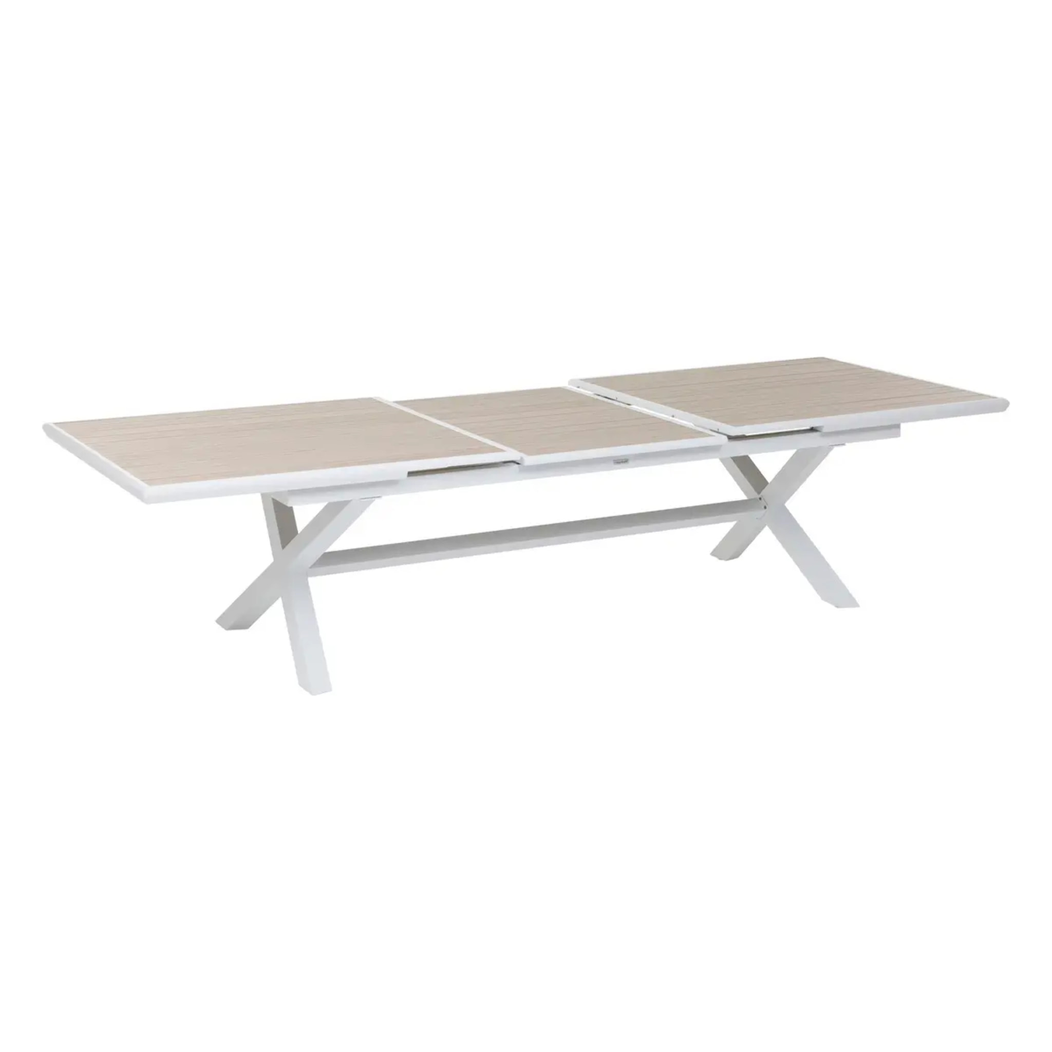 Table de jardin extensible "Axiome" en aluminium lin & blanc traité époxy 12 places