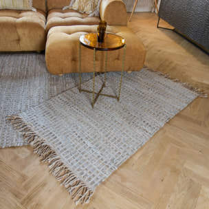 TAPIS EN CUIR JUTE ET COTON TISSE À LA  MAIN TAUPE 90X150CM ALTAY